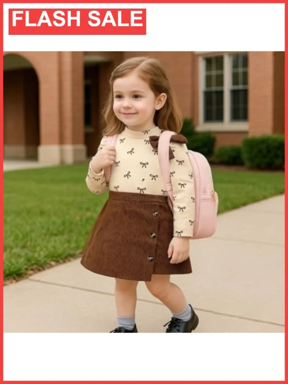 Toddler Girl 2-Piece Outfit Cotton Ribbed Bow Sweatshirt Button Skirt Set